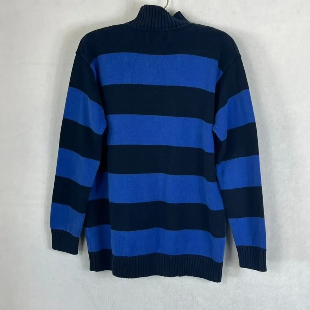 Ralph Lauren Sweater Men's Size S 1/4 Zip Cotton Blue Striped Embroidered Logo